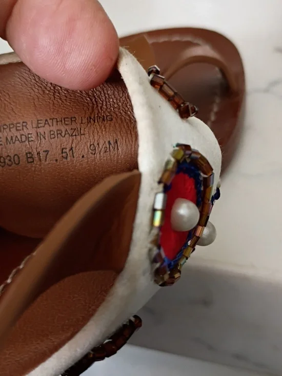 TORY BURCH Handcrafted Brown Leather Slide Sandals with Blue Embroidered Flower - Picture 7 of 12